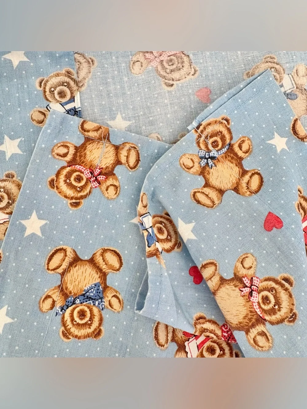 Vintage Light Blue Teddy Bear Print Curtain Valance